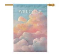 Bandiera da giardino di benvenuto con nuvole pastello, striscione decorativo per esterni, bandiera stagionale su entrambi i lati, decorazione per l'ingresso della casa, 30,5 x 45,7 cm