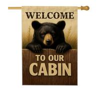 Bandiera da giardino di benvenuto con orso rustico, striscione decorativo per la casa con fauna selvatica, bandiera su entrambi i lati per la decorazione della cabina esterna, 71 x 101 cm