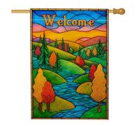 Bandiera da giardino di benvenuto con paesaggi autunnali, striscione decorativo da giardino con fiume e alberi, in tessuto su entrambi i lati, decorazione per la casa, 71 x 101 cm