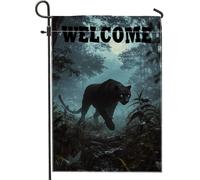 Bandiera da giardino di benvenuto con pantera, bandiera nera per la decorazione della casa, doppio lato, decorazione per prato all'aperto, bandiera notturna a tema animale, 30,5 x 45,7 cm
