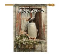 Bandiera da giardino di benvenuto con pinguini, striscione rustico invernale per la casa, decorazione stagionale su entrambi i lati con elementi floreali 71 x 101 cm