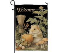 Bandiera da giardino di benvenuto con raccolta autunnale, motivo zucca e scopa, striscione da cortile per esterni, decorazione autunnale su entrambi i lati per la decorazione del prato domestico 30,5