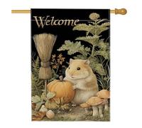 Bandiera da giardino di benvenuto con raccolta autunnale, motivo zucca e scopa, striscione da cortile per esterni, decorazione autunnale su entrambi i lati, per la decorazione del prato domestico, 71
