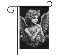 Bandiera da giardino di benvenuto con ritratto di angelo, stile primavera estate, floreale, 12x18 pollici, decorazione da esterno bifacciale per primavera, inverno, fattoria, resistente allo sbiadim