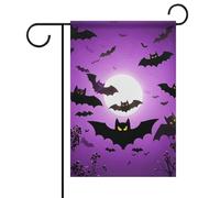 Bandiera da giardino di benvenuto con scritta "Halloween Flying Purple Bats Spring Summer Floral Yard Flag", 12x18 pollici, decorazione da esterno bifacciale per primavera, inverno e fattoria, resis