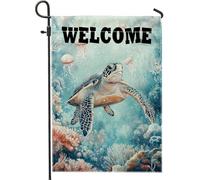 Bandiera da giardino di benvenuto con tartaruga marina, decorazione oceanica blu acquatica per l'estate, striscione stampato su entrambi i lati, per esterni, patio, prato, decorazione 30,5 x 45,7 cm
