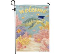 Bandiera da giardino di benvenuto con tartaruga subacquea, striscione decorativo con creature blu dell'oceano, bandiera decorativa in iuta su entrambi i lati, per esterni, decorazione estiva per prato