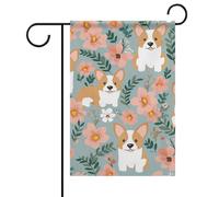 Bandiera da giardino di benvenuto Corgi fiori floreali bandiere da giardino primaverile bandiere cortile portico casa bandiera stagionale bandiera a doppia faccia per casa all'aperto cortile patio