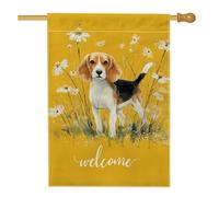 Bandiera da giardino di benvenuto, decorazione floreale per esterni con cane beagle giallo, striscione per prato in iuta su entrambi i lati, per primavera ed estate, decorazione per la casa, 71 x 101