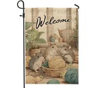 Bandiera da giardino di benvenuto, decorazione floreale per la casa con topi e filati, striscione autunnale su entrambi i lati, accogliente bandiera decorativa per prato per qualsiasi stagione, 30,5 x