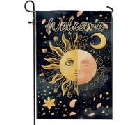 Bandiera da giardino di benvenuto, decorazione per esterni con cielo notturno, sole e luna, decorazione per esterni stagionale su entrambi i lati, decorazione per la casa autunnale, 30,5 x 45,7 cm