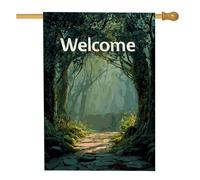 Bandiera da giardino di benvenuto, decorazione per esterni con paesaggi per sentieri forestali, striscione su entrambi i lati, decorazione stagionale a tema natura, 71 x 101 cm