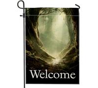 Bandiera da giardino di benvenuto della foresta incantata, bandiera da giardino verde mistica per la decorazione della casa, 30,5 x 45,7 cm