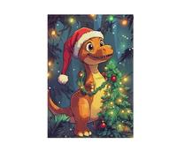 Bandiera da giardino di benvenuto, dinosauro con cappello di Babbo Natale, ghirlanda di luci per albero di Natale, striscione su entrambi i lati, decorazione stagionale per esterni, 30,5 x 45,7 cm