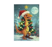 Bandiera da giardino di benvenuto, dinosauro con cappello di Babbo Natale, ghirlanda di luci per albero di Natale, striscione stampato su entrambi i lati, per esterni, decorazione per esterni, vacanze