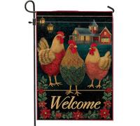 Bandiera da giardino di benvenuto, gallo rosso, decorazione per la casa, bandiera su entrambi i lati per la decorazione del prato esterno 30,5 x 45,7 cm