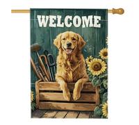 Bandiera da giardino di benvenuto Golden Retriever, bandiera gialla floreale per la casa e il giardino, design rustico a doppio lato, per la decorazione estiva del prato all'aperto, 71 x 101 cm