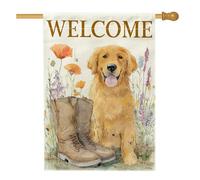 Bandiera da giardino di benvenuto Golden Retriever, decorazione floreale per cani per primavera estate, striscione da giardino su entrambi i lati, decorazione per la casa e le feste, 71 x 101 cm