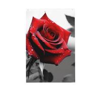 Bandiera da giardino di benvenuto in bianco e nero con rose rosse da 0,9 x 0,9 m su entrambi i lati, non sbiadisce, bandiere per casa, cortile, cortile, veranda, prato, decorazione esterna