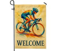 Bandiera da giardino di benvenuto in bicicletta, decorazione da esterno per motociclisti, decorazione per esterni, striscione estivo per la decorazione della casa, bandiera in iuta su entrambi i lati
