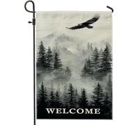 Bandiera da giardino di benvenuto ispirata alla natura, striscione decorativo per la casa con aquila della Foresta Nera, decorazione stagionale per esterni per prato e giardino, design rustico su