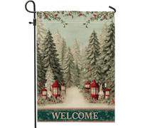 Bandiera da giardino di benvenuto, lanterna rustica invernale con albero di pino verde natalizio su entrambi i lati, bandiere decorative per esterni, portico, prato, patio, terrazza, 30,5 x 45,7 cm