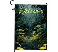 Bandiera da giardino di benvenuto nella foresta incantevole, striscione decorativo per la casa, per tutte le stagioni, decorazione per esterni, 30,5 x 45,7 cm