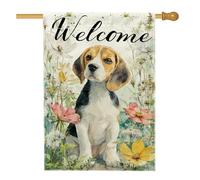 Bandiera da giardino di benvenuto per cani, striscione colorato con design floreale per primavera estate, decorazione esterna su entrambi i lati, decorazione per la casa con cuccioli, perfetta per
