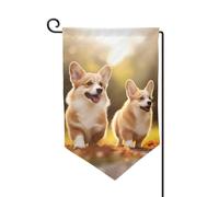 Bandiera da giardino di benvenuto per esterni di piccole dimensioni 12,5 x 18 pollici doppia faccia resistente alle intemperie bandiera della casa carino cane Corgi bandiere verticali per fattoria