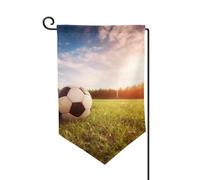 Bandiera da giardino di benvenuto per esterni di piccole dimensioni 12,5 x 18 pollici doppia faccia resistente alle intemperie bandiera della casa palla da calcio su un campo bandiere verticali per