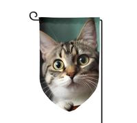 Bandiera da giardino di benvenuto per esterni di piccole dimensioni 12,5 x 18 pollici doppia faccia resistente alle intemperie bandiera per casa un gatto curioso bandiere verticali per fattoria