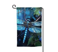 Bandiera da giardino di benvenuto per esterni di piccole dimensioni 12,5 x 18 pollici doppia faccia resistente alle intemperie bandiera della casa arte blu libellula bandiere verticali per fattoria