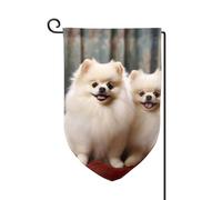 Bandiera da giardino di benvenuto per esterni di piccole dimensioni 12,5 x 18 pollici doppia faccia resistente alle intemperie bandiera per casa a pelo corto cane pomerania bandiere verticali per