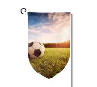 Bandiera da giardino di benvenuto per esterni di piccole dimensioni 12,5 x 18 pollici doppia faccia resistente alle intemperie bandiera della casa palla da calcio su un campo bandiere verticali per