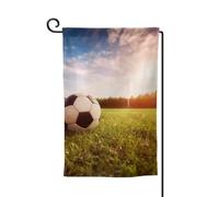 Bandiera da giardino di benvenuto per esterni di piccole dimensioni 12,5 x 18 pollici doppia faccia resistente alle intemperie bandiera della casa palla da calcio su un campo bandiere verticali per