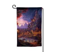 Bandiera da giardino di benvenuto per esterni di piccole dimensioni 12,5 x 45,7 cm doppia faccia resistente alle intemperie bandiera per casa Fantasy Town bandiere verticali per fattoria all'aperto