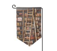 Bandiera da giardino di benvenuto per esterni di piccole dimensioni 31,5 x 45,7 cm doppia faccia resistente alle intemperie bandiera per casa divertente libreria scaffali da collezione e scala