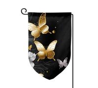 Bandiera da giardino di benvenuto per esterni di piccole dimensioni 31,5 x 45,7 cm doppia faccia resistente alle intemperie bandiera per casa farfalle bianche dorate bandiere verticali nere per casa