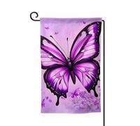 Bandiera da giardino di benvenuto per esterni di piccole dimensioni 31,5 x 45,7 cm doppia faccia resistente alle intemperie bandiera per casa viola farfalla bandiere verticali per fattoria all'aperto