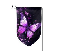 Bandiera da giardino di benvenuto per esterni di piccole dimensioni 31,5 x 45,7 cm doppia faccia resistente alle intemperie bandiera per casa farfalla viola bandiere verticali per fattoria all'aperto