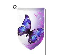 Bandiera da giardino di benvenuto per esterni di piccole dimensioni 31,5 x 45,7 cm doppia faccia resistente alle intemperie bandiera per casa viola farfalla bandiere verticali per fattoria all'aperto