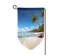 Bandiera da giardino di benvenuto per esterni di piccole dimensioni 31,5 x 45,7 cm doppia faccia resistente alle intemperie, bandiera per casa, palma di cocco, spiaggia, bandiere verticali per