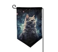 Bandiera da giardino di benvenuto per esterni di piccole dimensioni 31,5 x 45,7 cm doppia faccia resistente alle intemperie bandiera della casa Un gatto in una nebulosa bandiere verticali per fattoria