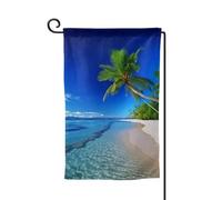 Bandiera da giardino di benvenuto per esterni di piccole dimensioni 31,5 x 45,7 cm doppia faccia resistente alle intemperie bandiera per casa blu mare cielo albero di cocco bandiere verticali per