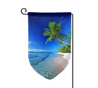 Bandiera da giardino di benvenuto per esterni di piccole dimensioni 31,5 x 45,7 cm doppia faccia resistente alle intemperie bandiera per casa blu mare cielo albero di cocco bandiere verticali per