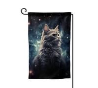 Bandiera da giardino di benvenuto per esterni di piccole dimensioni 31,5 x 45,7 cm doppia faccia resistente alle intemperie bandiera della casa Un gatto in una nebulosa bandiere verticali per fattoria