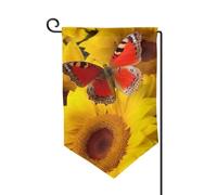 Bandiera da giardino di benvenuto per esterni di piccole dimensioni 31,5 x 45,7 cm doppia faccia resistente alle intemperie bandiera per casa girasoli gialli con farfalla rossa bandiere verticali per