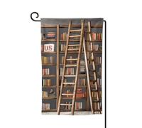 Bandiera da giardino di benvenuto per esterni di piccole dimensioni 31,5 x 45,7 cm doppia faccia resistente alle intemperie bandiera per casa divertente libreria scaffali da collezione e scala