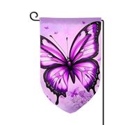 Bandiera da giardino di benvenuto per esterni di piccole dimensioni 31,5 x 45,7 cm doppia faccia resistente alle intemperie bandiera per casa viola farfalla bandiere verticali per fattoria all'aperto
