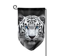 Bandiera da giardino di benvenuto per esterni di piccole dimensioni 31,5 x 45,7 cm doppia faccia resistente alle intemperie bandiera per casa bandiera verticale tigre dagli occhi azzurri bandiere
